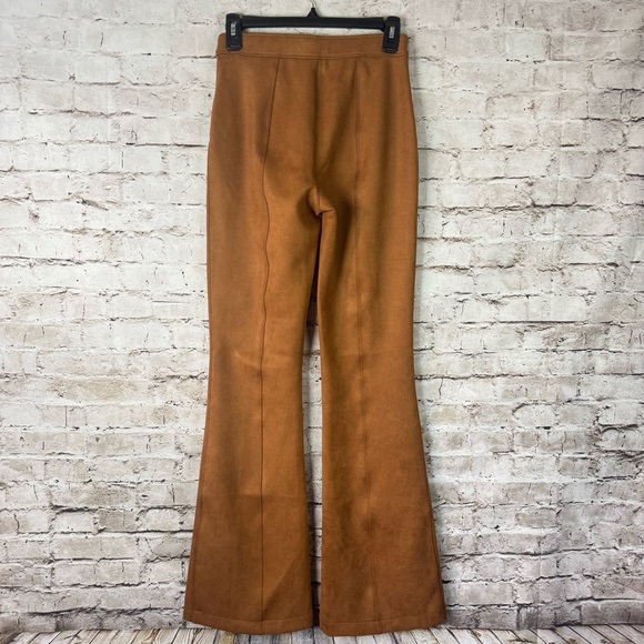 Spanx Women's Small Faux Suede Flare Pants Rich Caramel Festival Concert Stretch - Picture 12 of 13